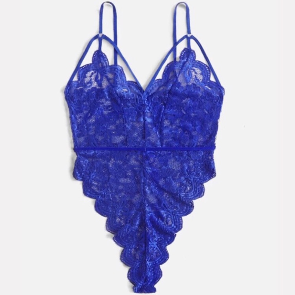 New Blue Scallop Lace Large Teddy Lingerie